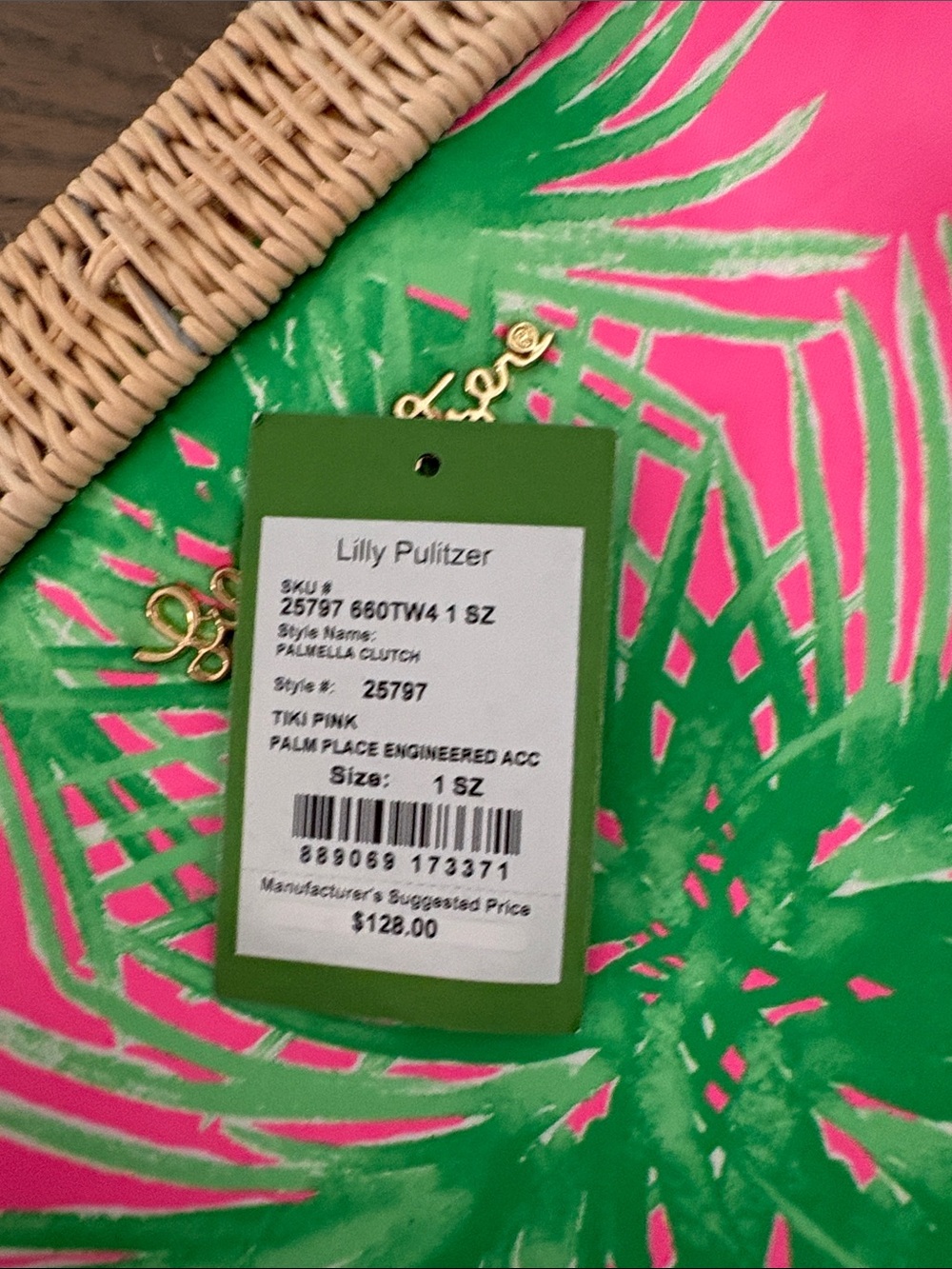 Lilly Pulitzer Hot Pink Clutch with Green Palm Motif - Picture 3 of 4